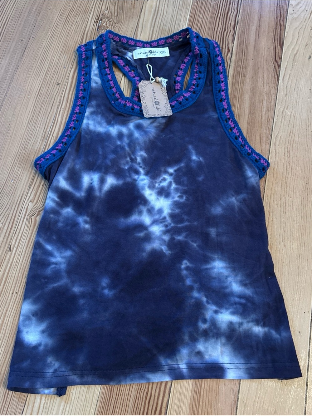 Natural Life Tie Dye Tank Top Crochet Trim Boho Sleeveless Size XS/S New